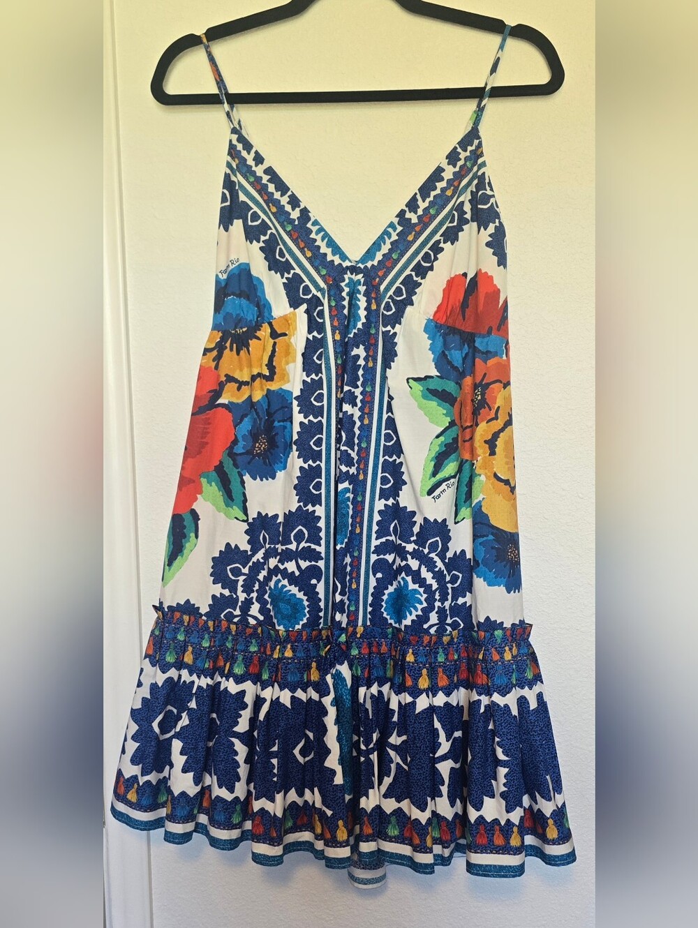 FARM Rio Off-White Flower Tapestry Mini Dress Small Organic Cotton
